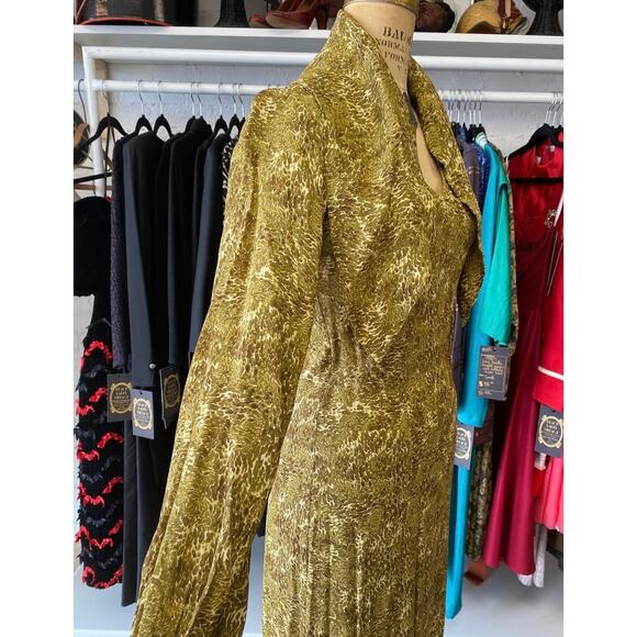 & other stories snake skin green rayon dress long sleeve tie neck nwt 1930 style - Picture 5 of 11